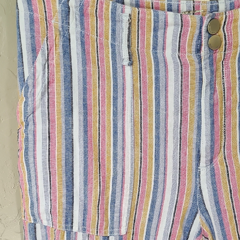 Seven7 Multicolor Striped Wide Leg Palazzo Cropped Linen Blend Pants Size 10 - Picture 4 of 13